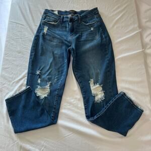 Judy Blue Women’s Distressed Slim Fit Jeans Size 11/30 Blue Frayed Hem